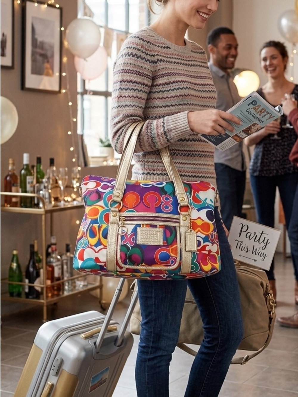 Rare Coach Poppy Graffiti Signature Tote | 20” Large Weekender Bag |Y2K Archive